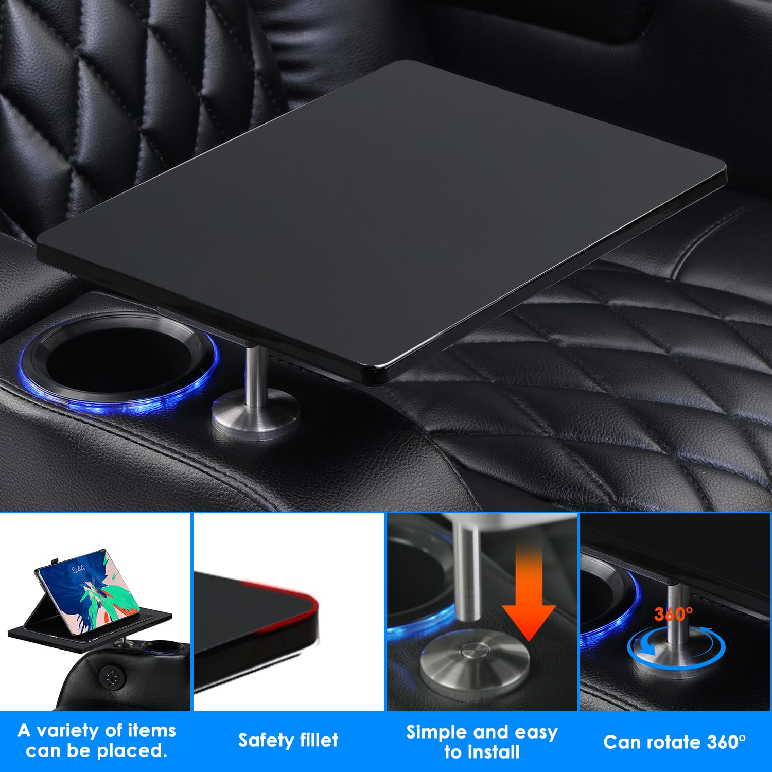 Weilianda Home Theater Seating Series - Mesa giratoria con bandeja para cine en casa, color negro mate
