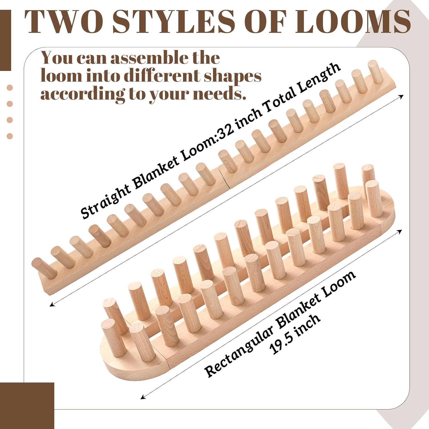 Novabright Fiwochic 32 Inch Chunky Yarn Blanket Loom Kit Adjustable Beech Wooden Frame No Needle Hand Knitting for Thick Yarn Projects DIY Beginners Craft Gift
