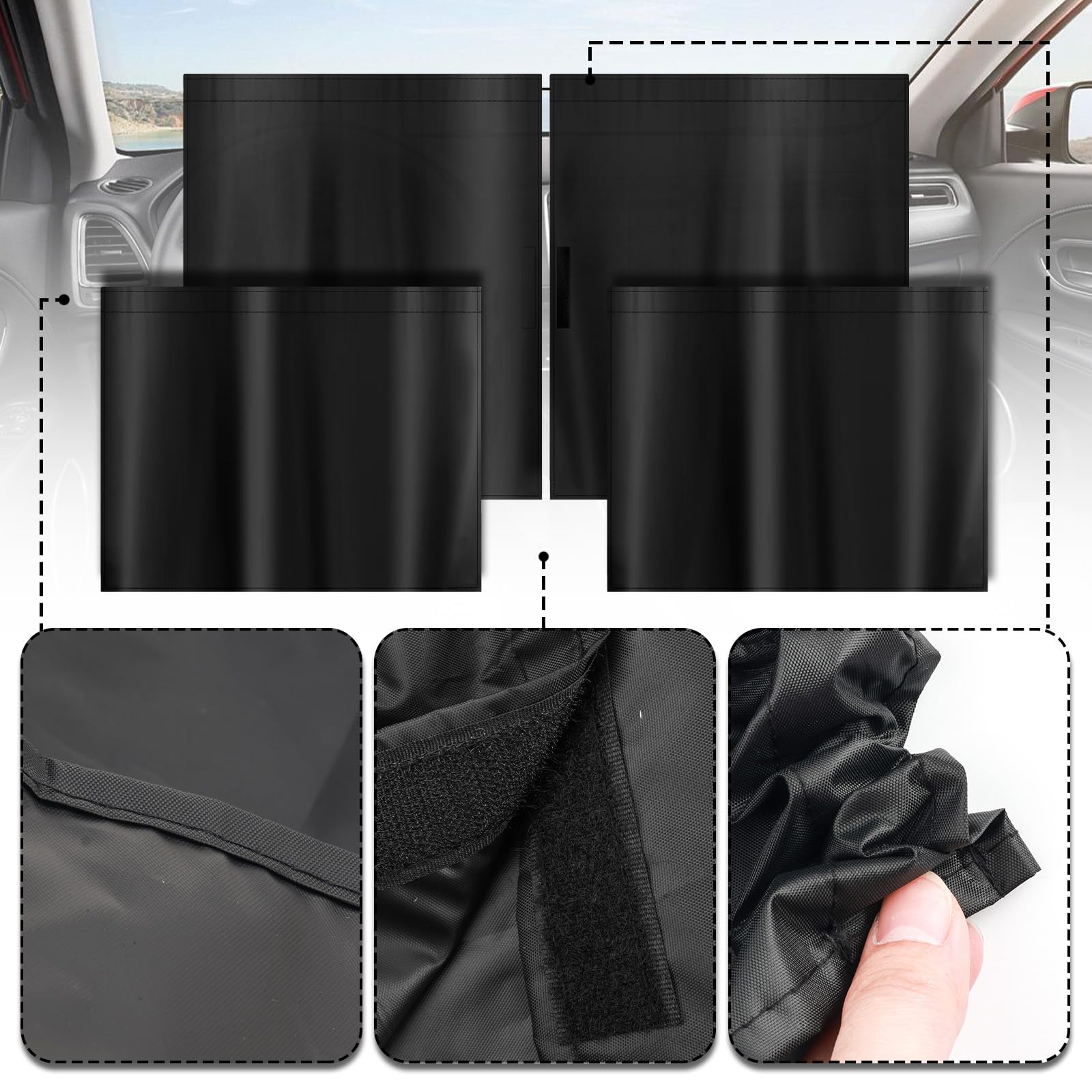 3PCS Extra Large Car Window Shades Kit,Thickened Vinyl Coated Car Window Covers for Privacy and Maintaining Cool Auto Interior Temperature,Universal Cars Curtains for Windows (Extra Large)