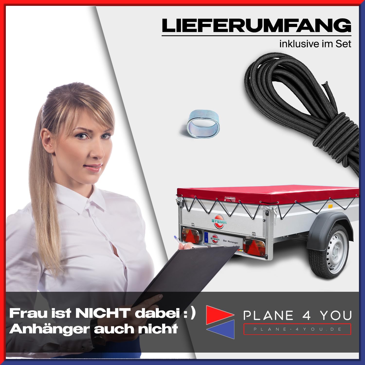 Hochwertige Stema Anhängerplane 207 x 114 x 6 cm - Nach Maß - Königsblau Hochglanz - Flachplane PKW-Anhänger - Wasserdichte Abdeckung Aus PVC Gewebeplane Mit Zubehör
