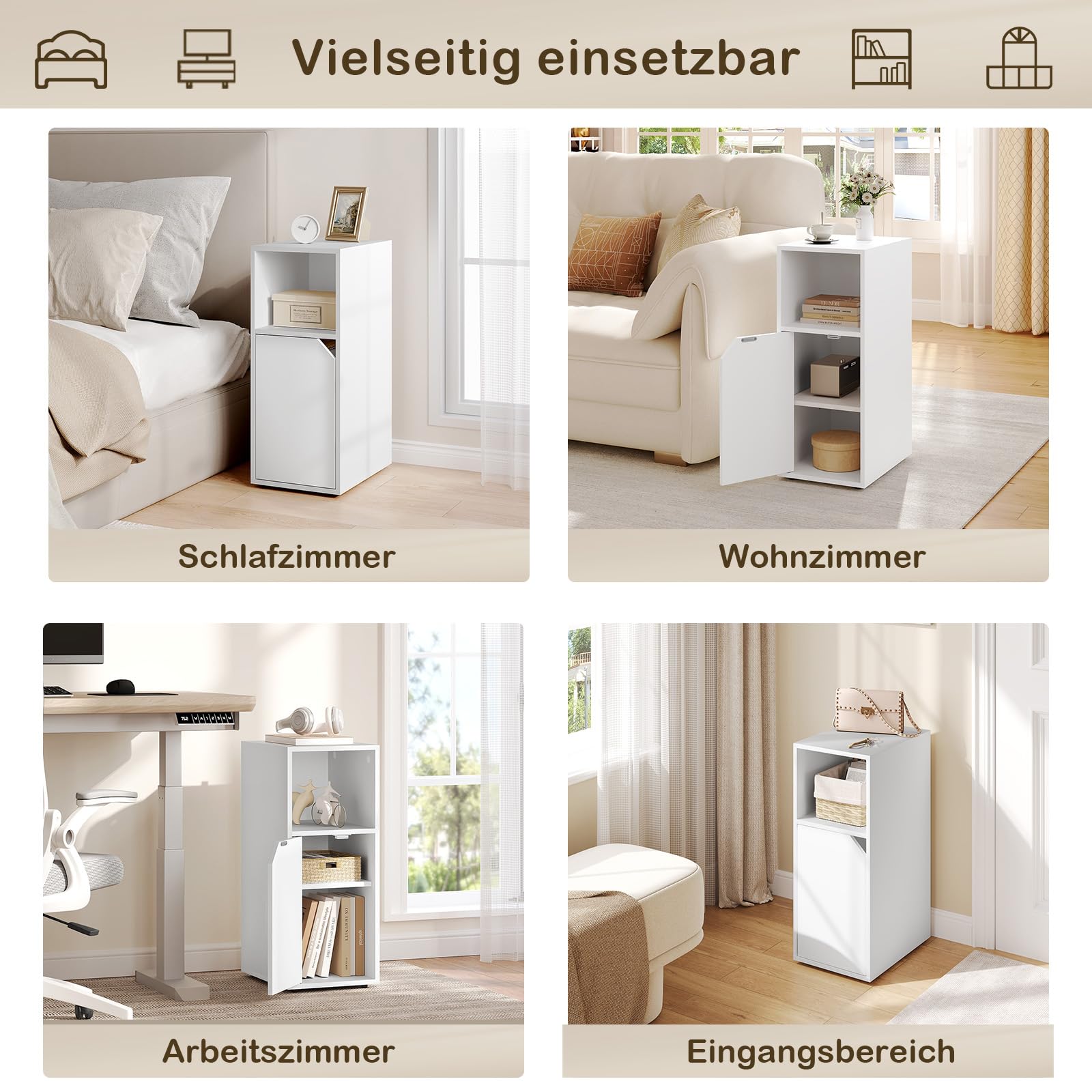 WOLTU Nachttisch schmal, Beistelltisch mit offenem Fach und Tür, Verstellbarer Ablage, 25x62x35 cm, Nachtschrank Bett, Nachtkästchen Nachtkommode modern, für Schlafzimmer, Weiß, NTS16ws