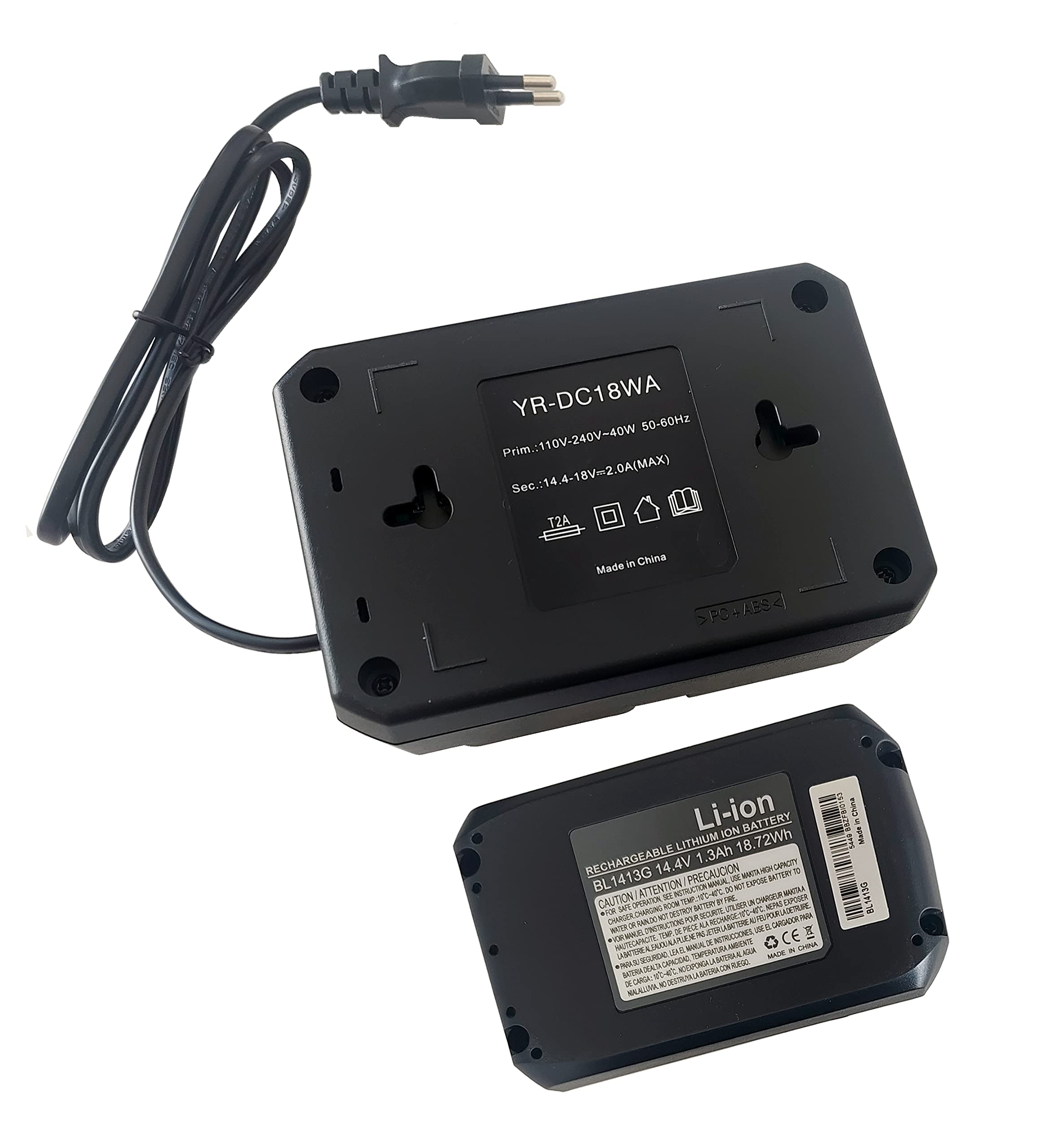 14,4 V 1300 mAh Batteries BL1413G (196375-4) + Kit de Chargeur de Rechange DC10WA pour Makita BL1430G, BL1415G, BL1440G, BL1411G et Outils (DF347D, HP347D, JV143D, etc.)