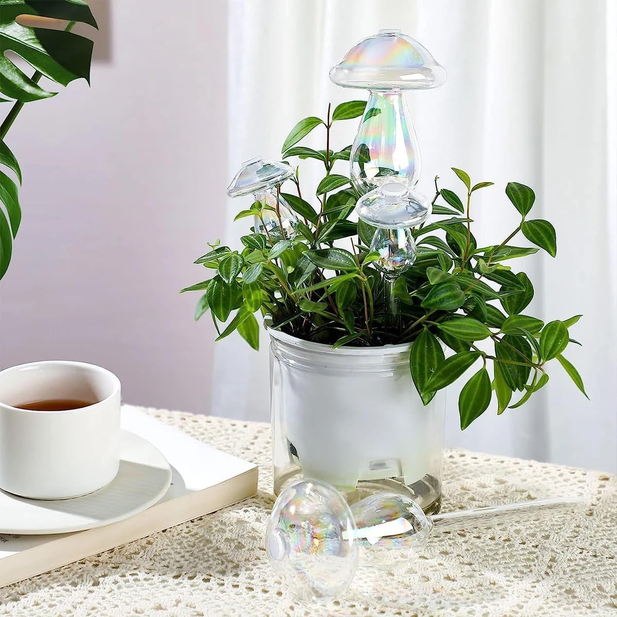 Boules D'Arrosage 2/4 Pièces Bidons D'eau for Plantes Globes D'arrosage Automatique En Verre En Forme De Coeur De Champignon Dispositif D'arrosage Gouttes D'arrosage Maison Jardin. Pour Plantes(4Pcs M