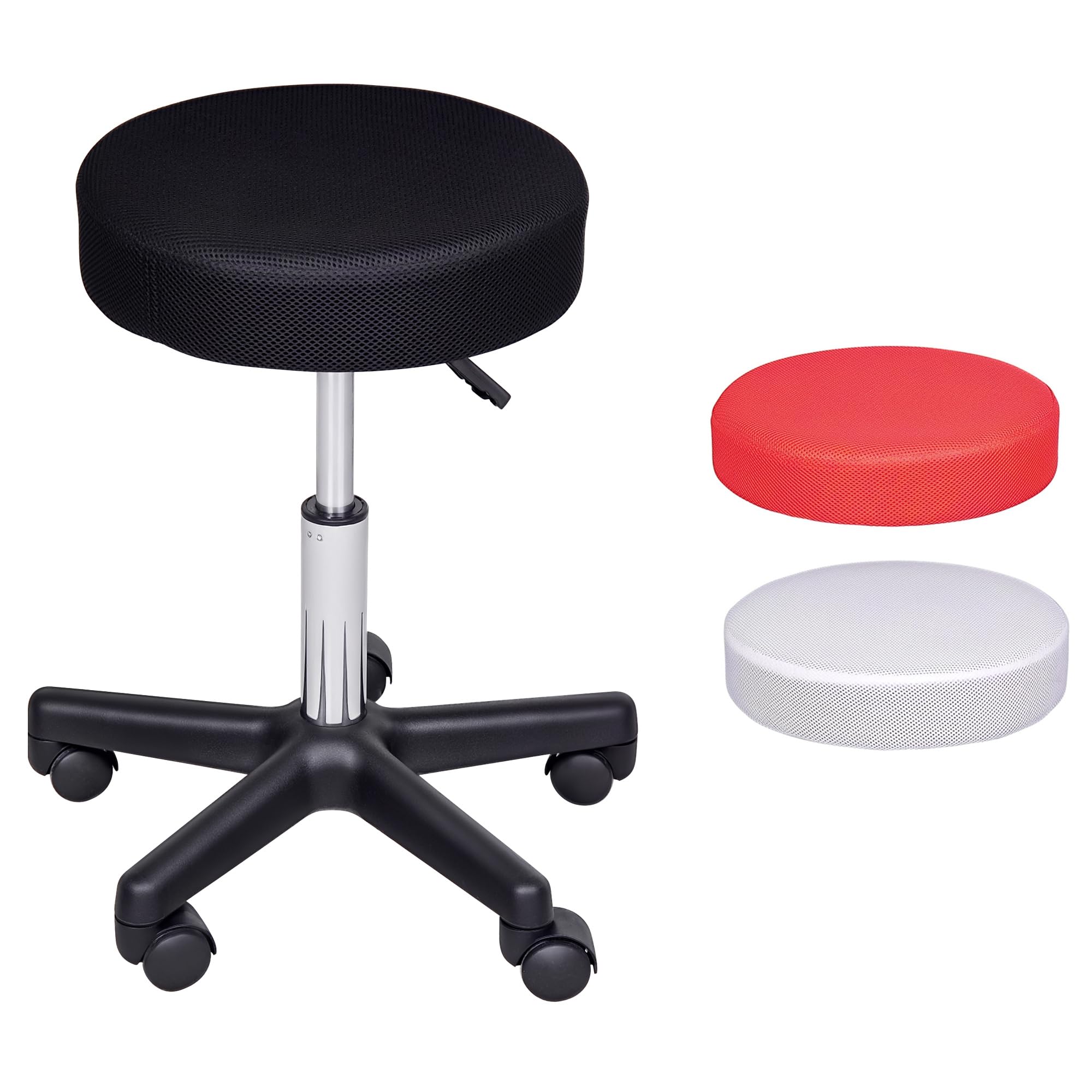 HOMCOM Adjustable Hydraulic Swivel Massage Salon Stool Facial Spa Tattoo Saddle Chair with 3 Changeable Seat Covers, Red/White/Black