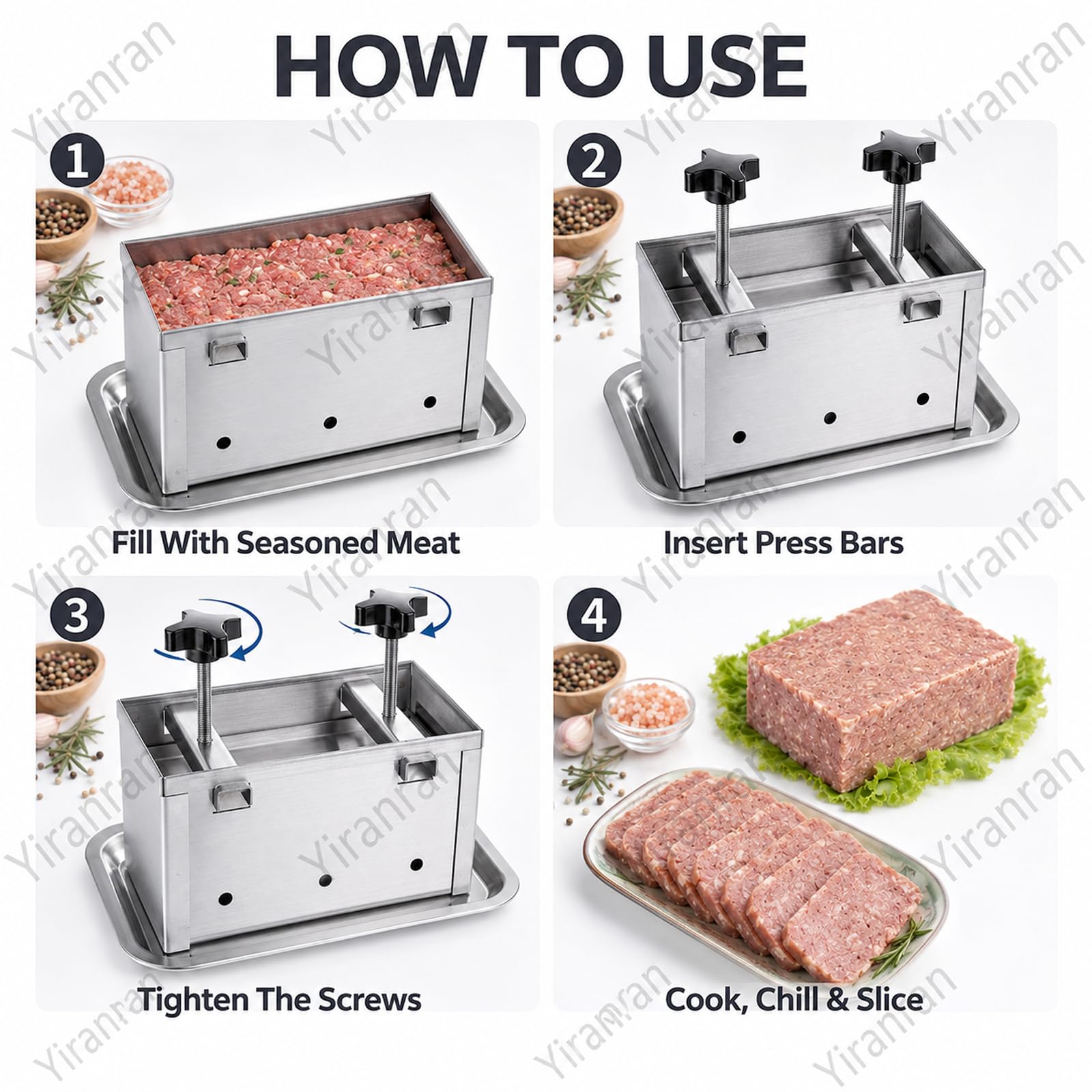 Herramienta de prensa de carne Deli de acero inoxidable, prensa ajustable para jamón casero, carne de almuerzo, pan de res, carnes prensadas, ideal para preparar comidas y cocinar