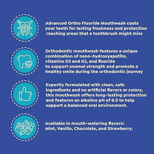 Miniatura 2 de SuperMouth Enjuague bucal Ortho - Flúor + nano-hidroxiapatita, vitaminas D3 y K2, prebióticos, sin alcohol, pH alcalino, protege los dientes con