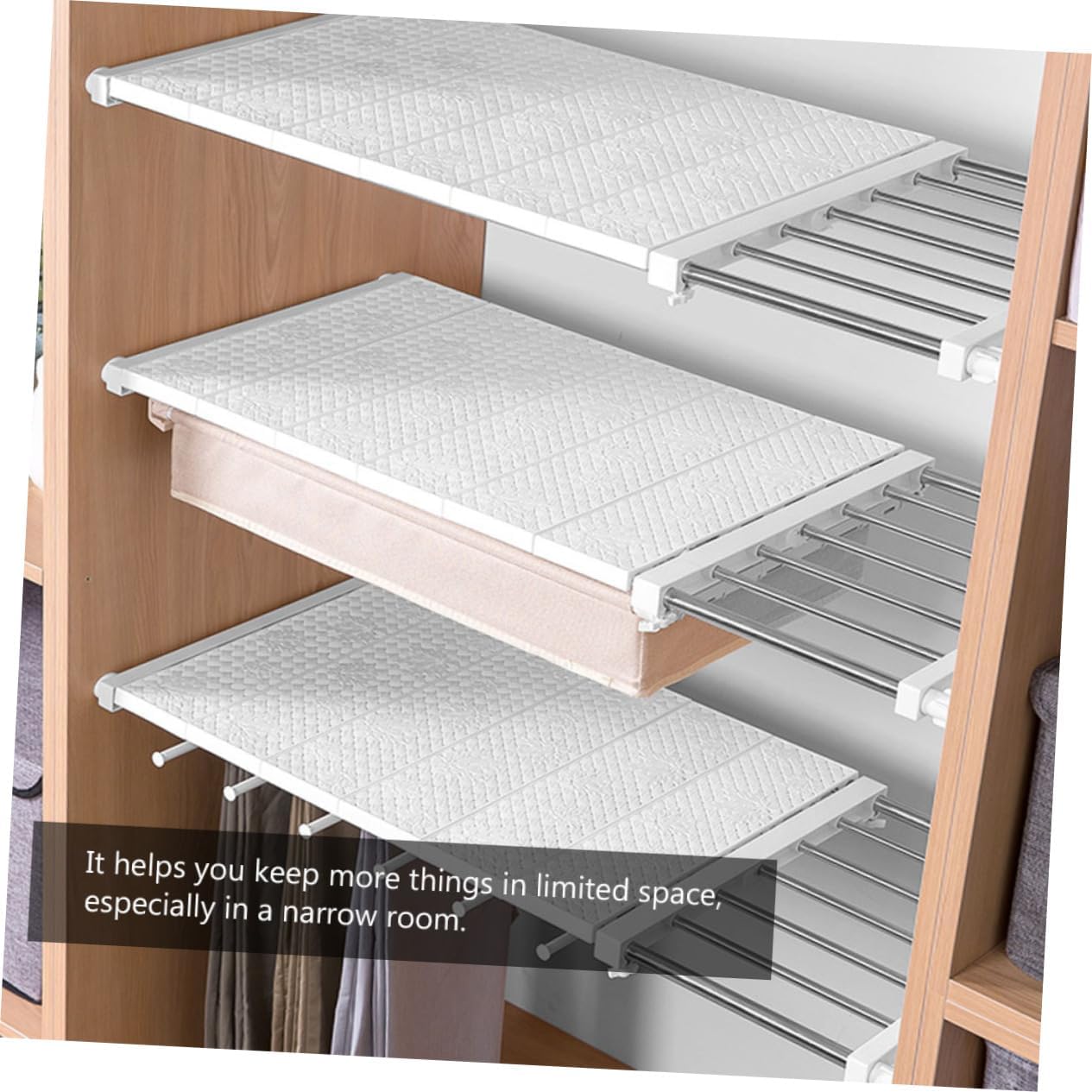 White Shelf Organizer Space Saving Container for Shoes and Accessories Bedroom Closet Extends Wide for Spaces