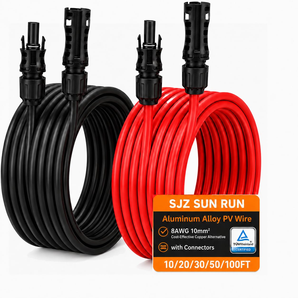 8 AWG Solarmodul-Verlängerungskabel, 6 x 15 m, Aluminium mit Steckern für