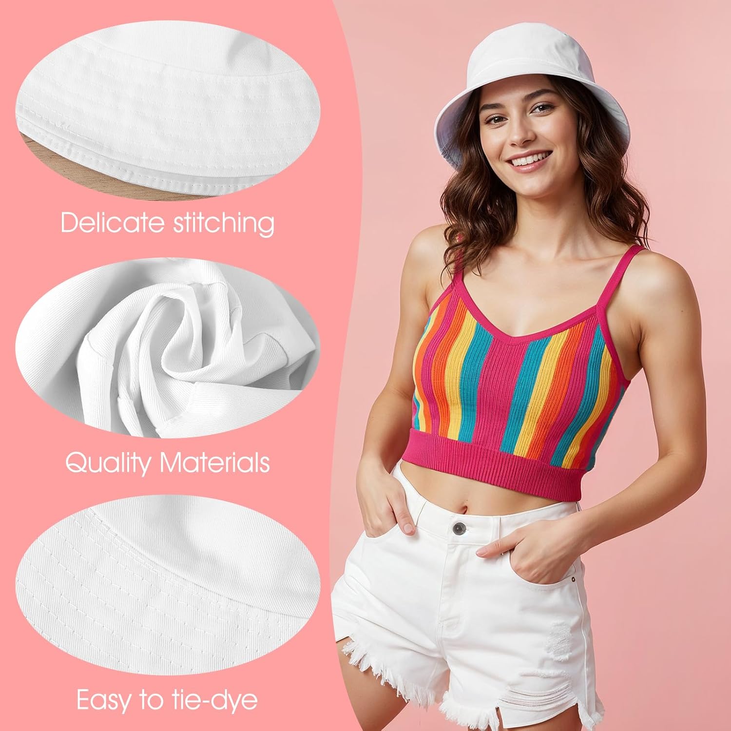 6 Pcs White Cotton Bucket Hat Beach Fishing Cap Dye Blank Sun Hat DIY Sublimation Party for Women Men, 20 in - Image 4