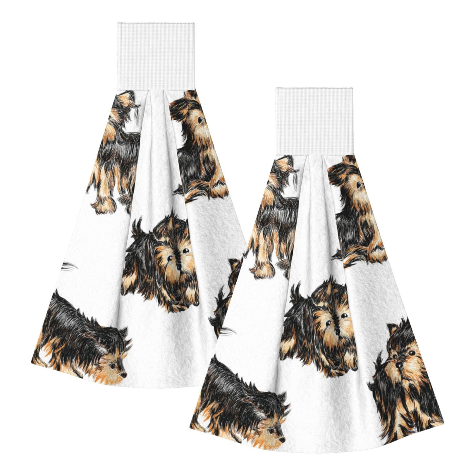 DOPKLNA Yorkshire Terrier, 2 Pcs Hanging Coral Fiber Hand Towels for Bathroom, Absorbent Kitchen Towels