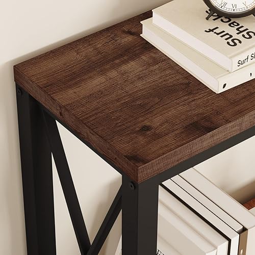 Miniatura 5 de BON AUGURE Mesa consola de 2 niveles para entrada, mesa de sofá de madera de metal detrás del sofá para sala de estar, mesas de entrada industriales