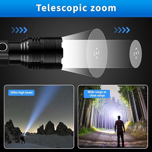 Miniatura 2 de Linterna recargable, linternas tácticas de 10000 lúmenes altos, linternas brillantes USB C, paquete de 2 linternas LED de mano recargables 5 modos