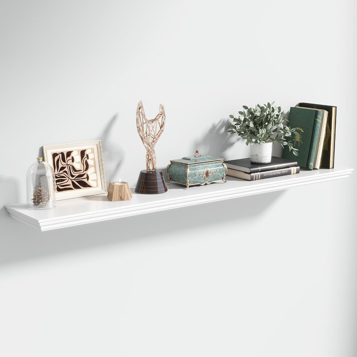 Venusmiles Floating Shelves for Wall, 55 Inch Long Wall Mounted White Hanging Shelf for Kitchen, Living Room, Office, Bedroom, Bathroom, Retro Vintage Wood Bookshelf for House Decor