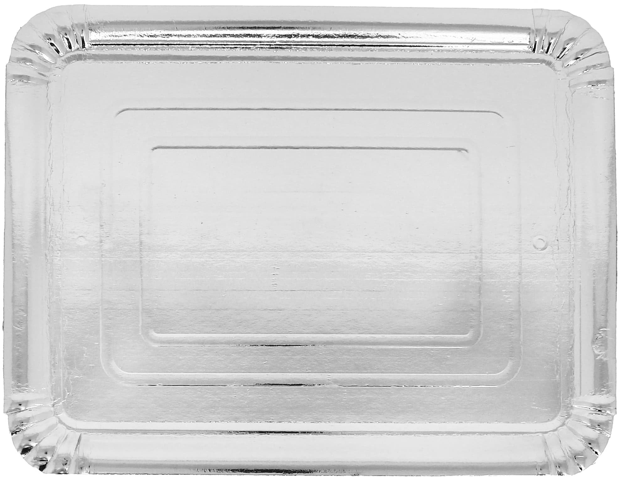 100 Bandeja de Cartón Plateada 25×34 cm | Rectangular Compacta | Resistente al Aceite y Calor | Ideal para Degustaciones y Catering | Pack de 100 Unidades