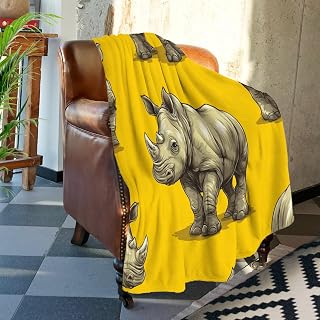 Batmerry Cute Rhinoceros Throw Blanket for Couch Sofa Bed, Yellow Background Grey Rhinos Super Soft Warm Fuzzy Plush Blankets Decor Lightweight Cozy Travel Camping Blanket 60 x 80 in