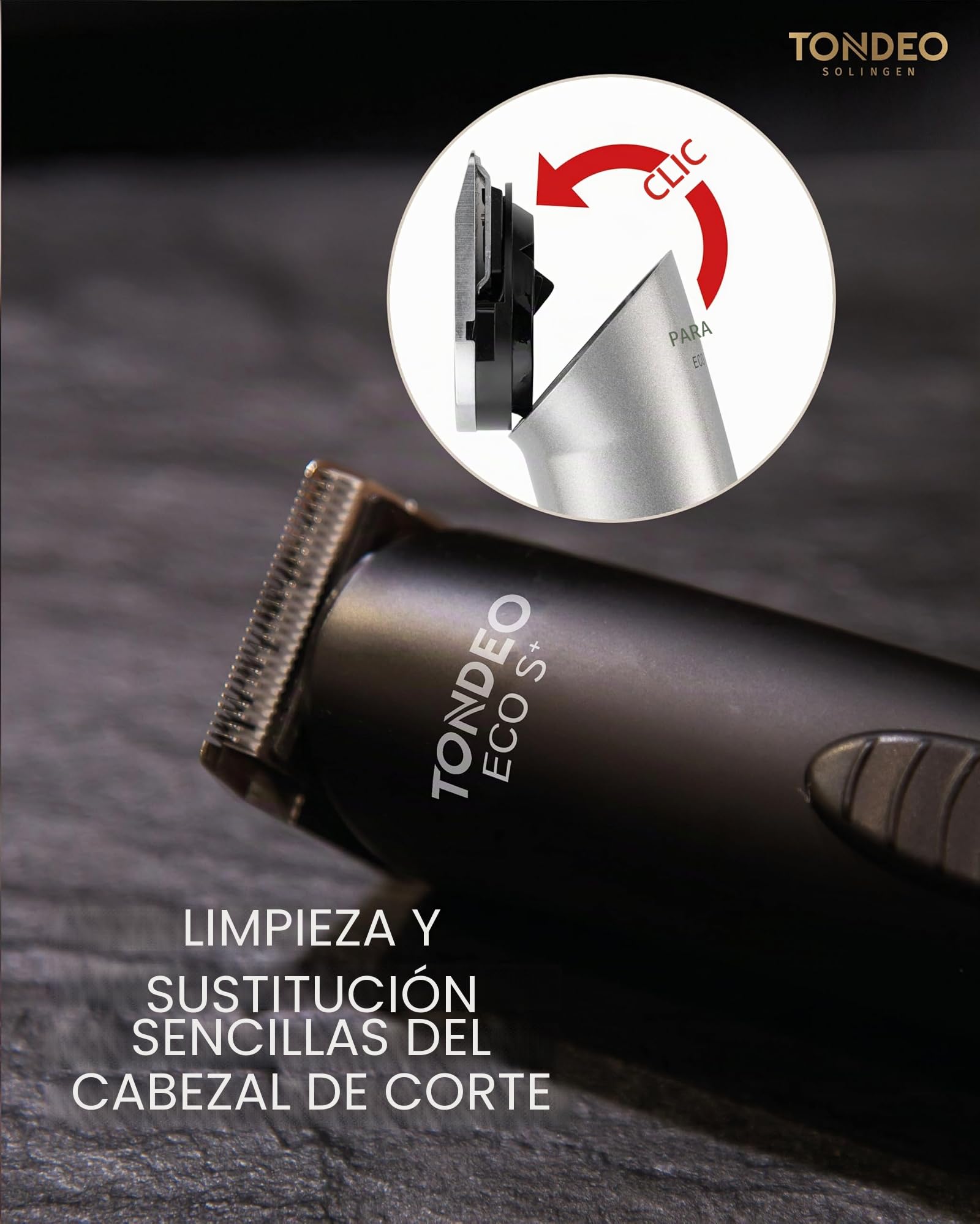TONDEO Cortapelos ECO S PLUS SILVER | Cortapelos profesional con estación de carga y peine guía para 4 longitudes de corte diferentes