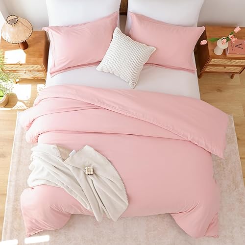 Miniatura 6 de Whitney Home Textile Juego de funda de edredón rosa rosa tamaño individual, 2 piezas, funda de edredón de lujo suave y refrescante con cierre de