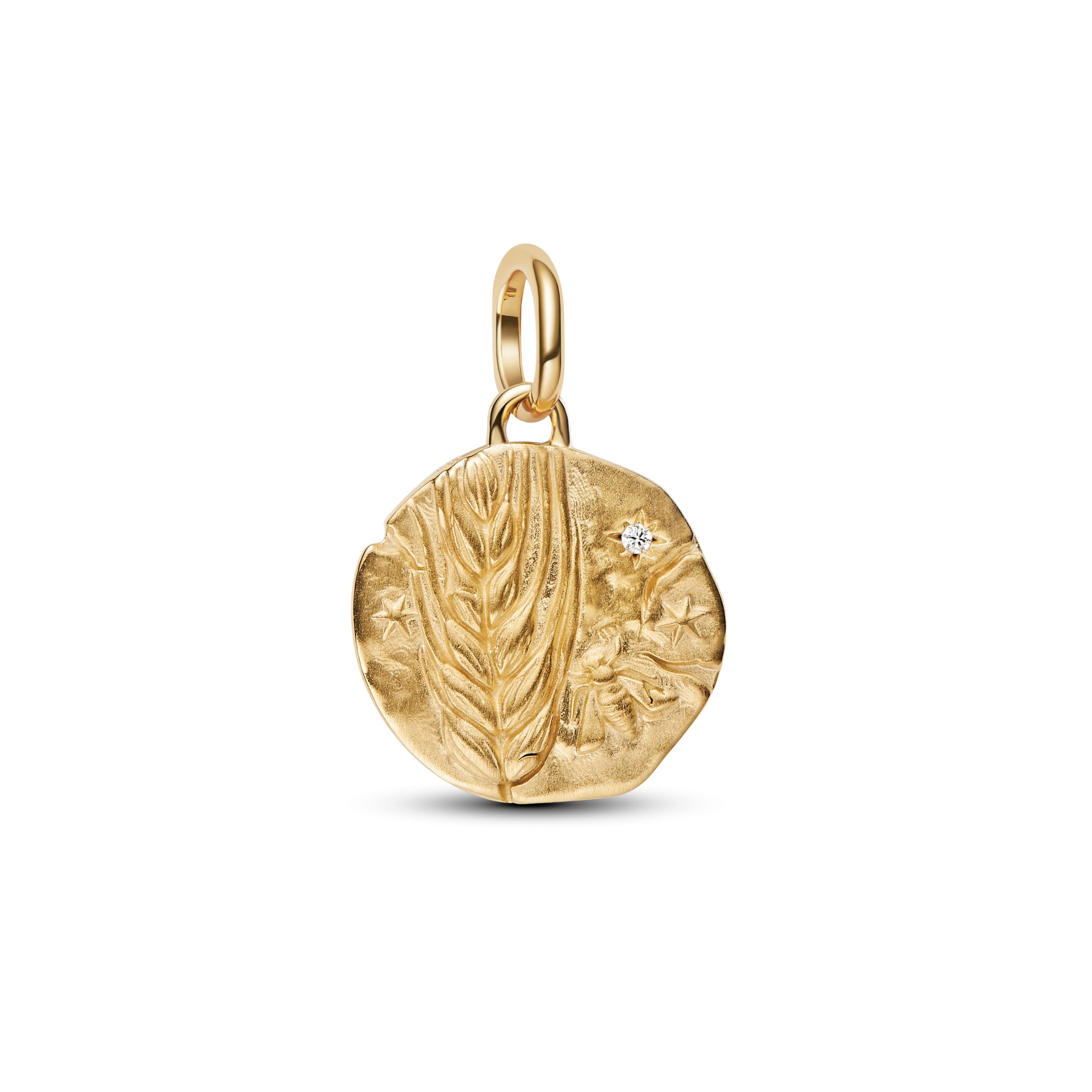PANDORA Weizen Medaillon Charm, 14 Karat vergoldet, Cubic Zirkonia, Moments und ME
