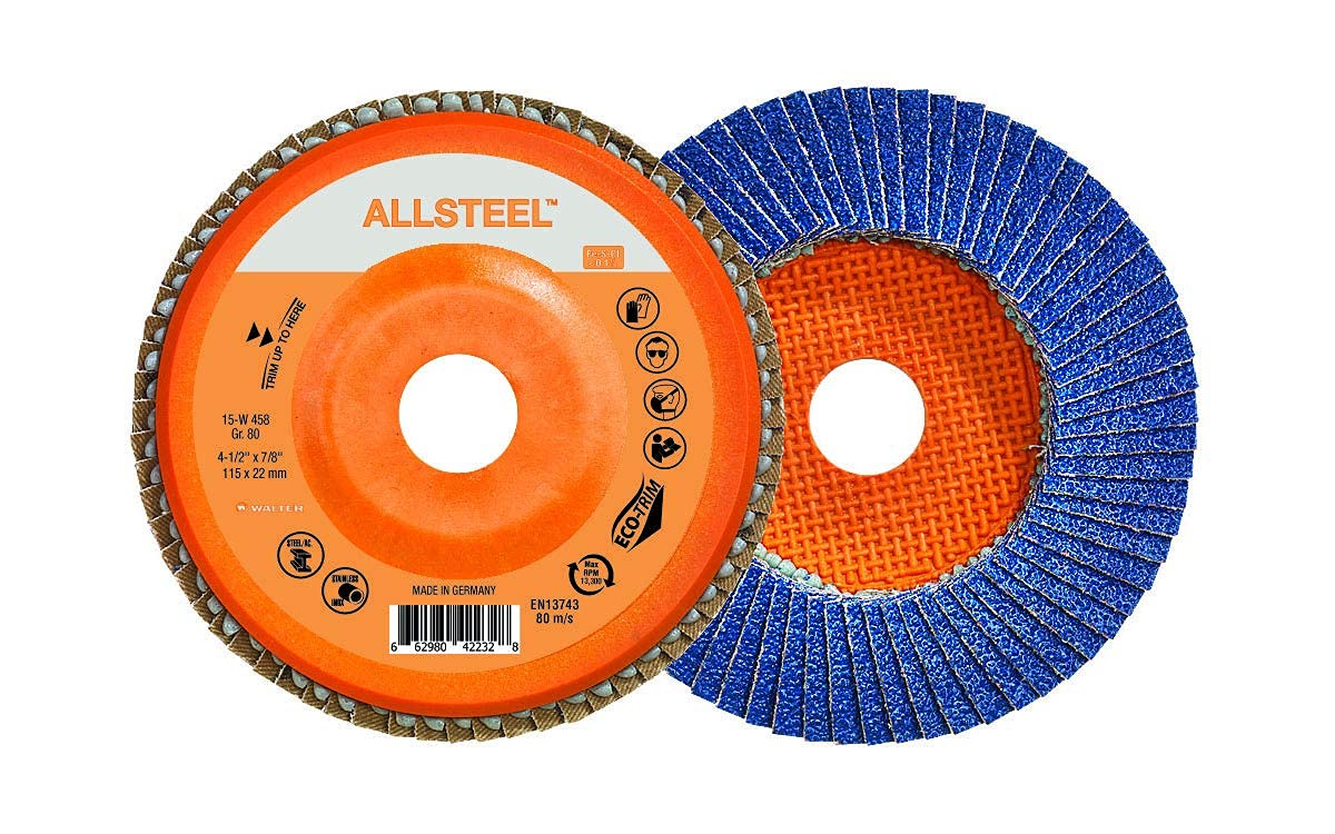 WALTER 15W454 ALLSTEEL Flap Discs - [Pack of 10] 40 Grit, 4-1/2 in. Abrasive Disc for Metal Deburring, Finishing