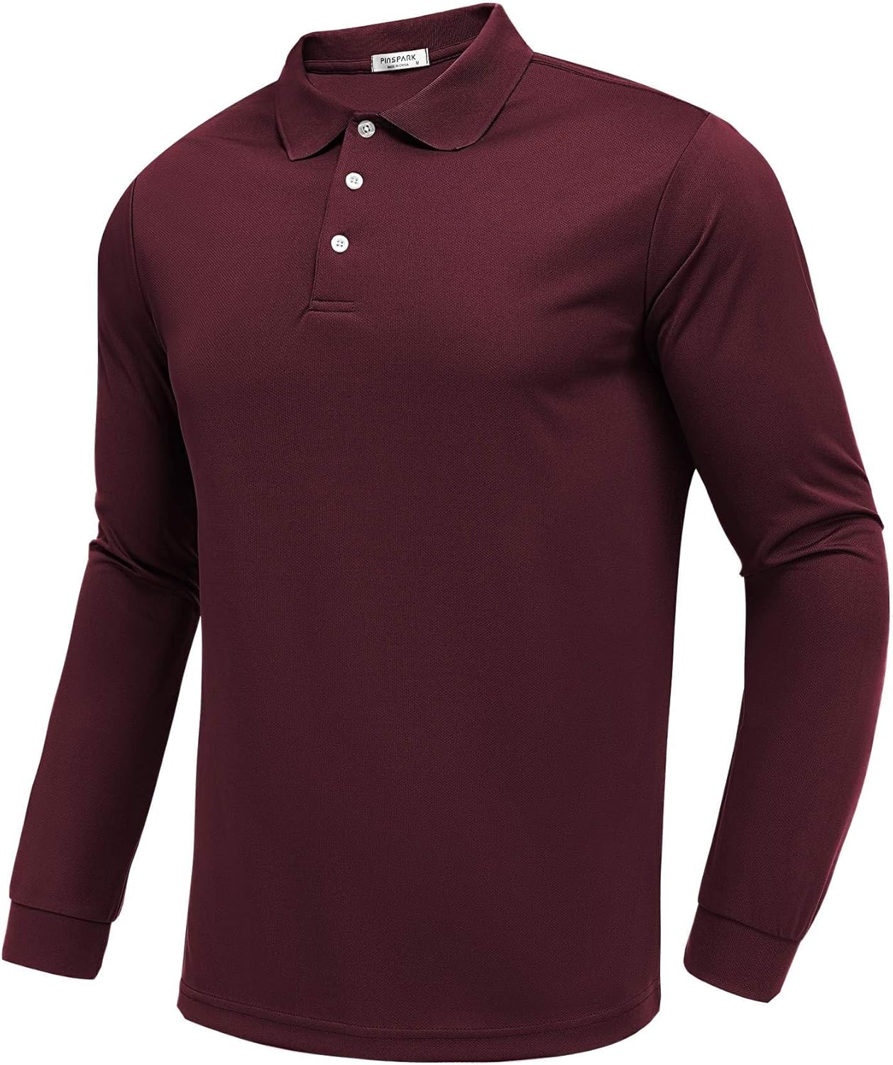 PINSPARK Long Sleeve Polo Shirts for Men Moisture Wicking Golf Shirts Quick Dry Work Hiking Casual Collared Shirt