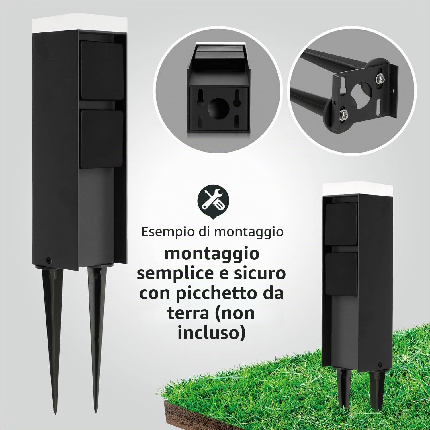 LED Universum - Presa da giardino con illuminazione LED ADAM 2 antracite 4000 K 560 lm 4,5 W Presa esterna 27 cm x 7 cm 2 slot max. 3680 W terrazza