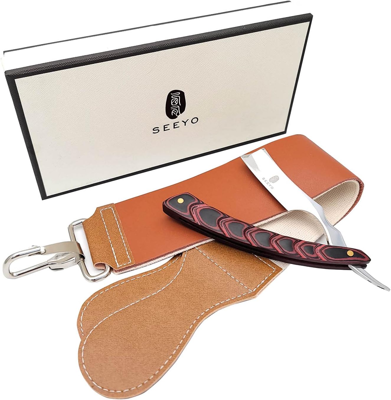 Seeyo Straight Razor with Leather Strap - Stainless Steel Manual Vintage Straight Razor Kit for men - 2 Layers Leather Canvas Strap Sharpening Strop (Premium Gift Box packing).