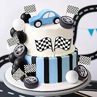 Vista 5 de JeVenis Decoración de pastel de coche de carreras, decoración de pastel de bandera a cuadros, decoración de pastel de crecer dos cumpleaños rápido