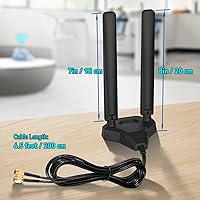 Vista 6 de Eightwood WiFi 6E Antena Tri-Band 6GHz 5GHz 2.4GHz Antena WiFi para Juegos con Base Magnética y Cable de Extensión de 2m para PC de Escritorio