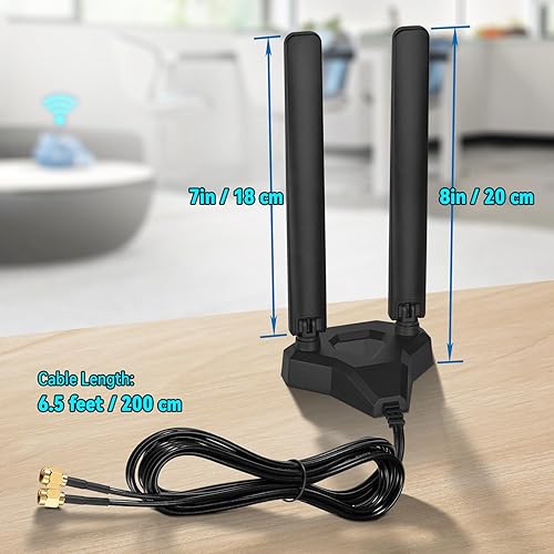 Miniatura 6 de Eightwood Antena WiFi 6E Tri-Band 6GHz 5GHz 2.4GHz Gaming Antena WiFi Base magnética con cable de extensión de 6.5 pies para PC de escritorio
