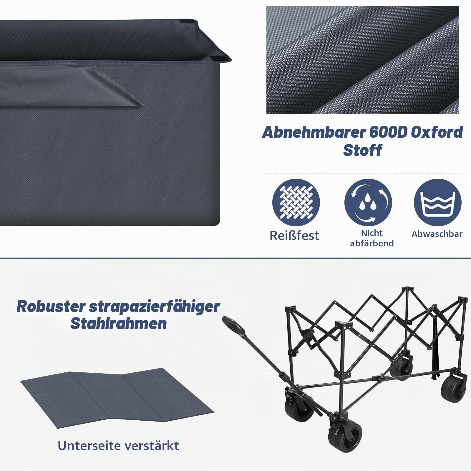 Chihee Handwagen Gartenwagen Zusammenklappbar Außenbereich Dienstprogramm Wagen,Strandwagen 220L,Hochbelastbar Tragbar All Terrain Räder Übergroße Tasche 1 klappbarer Schreibtisch 2 Getränkehalter