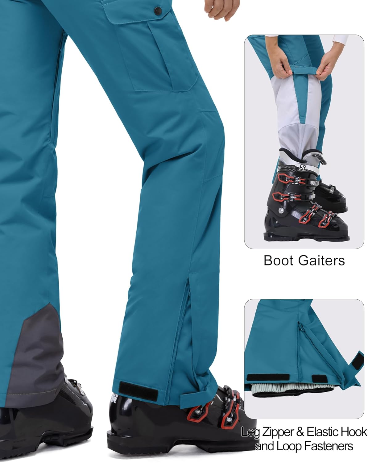 33,000ft Women's Insulated Snow Pants, Waterproof Snowboard Ski Pants with Boot Gaiters - Image 3