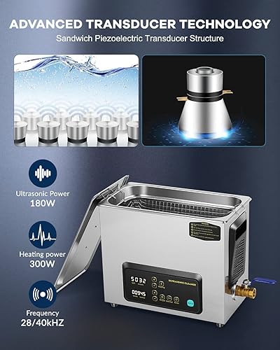 Miniatura 3 de FAHKNS Máquina limpiadora ultrasónica de 6L con calentador y temporizador, profesional AUTO diseñado ultra sónico para limpiar lentes de tablero