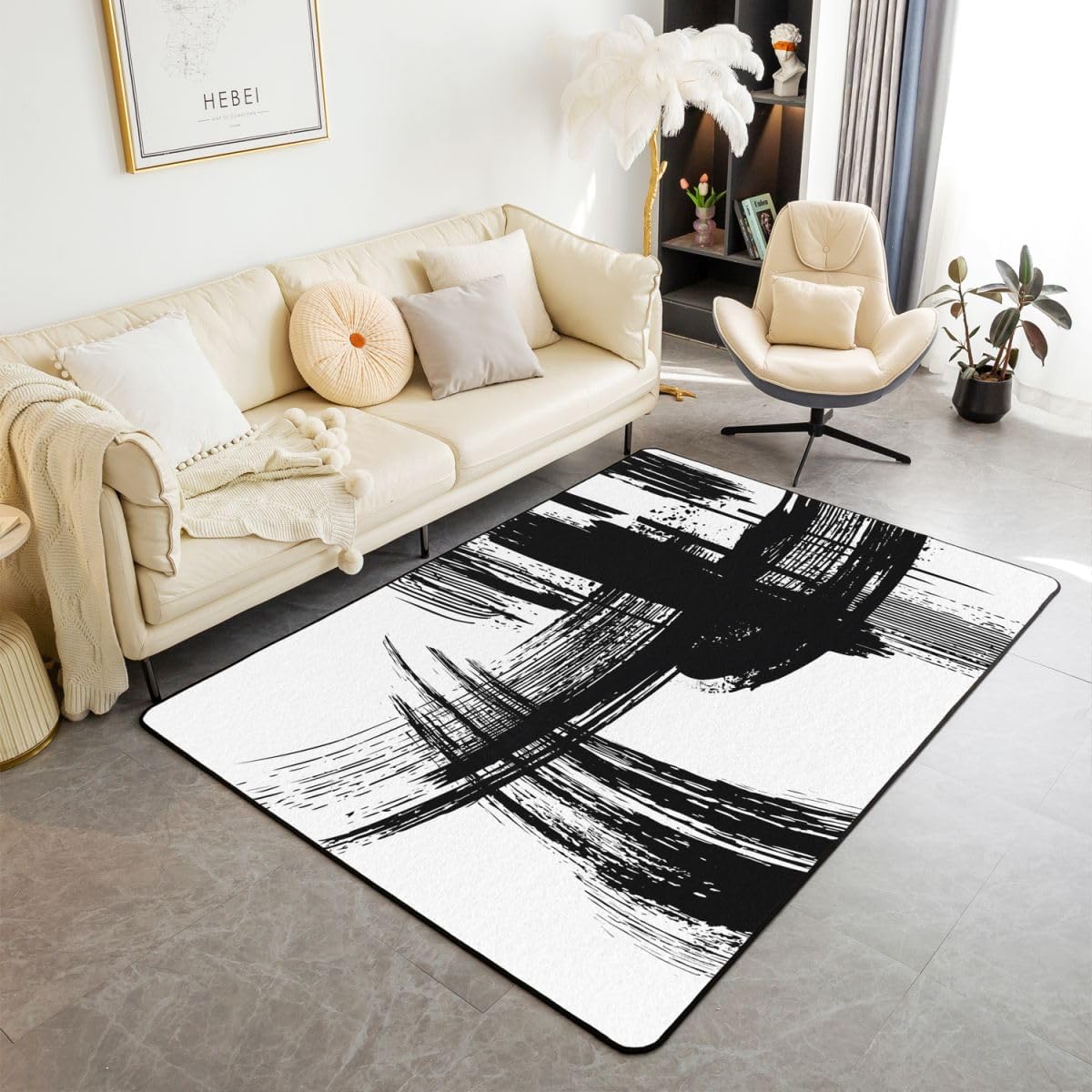 jejeloiu Black and White Area Rug 5x7 Geometric Modern Living Room Rugs Neutral Art Decorative Carpet Abstarct Decor Indoor Floor Mat