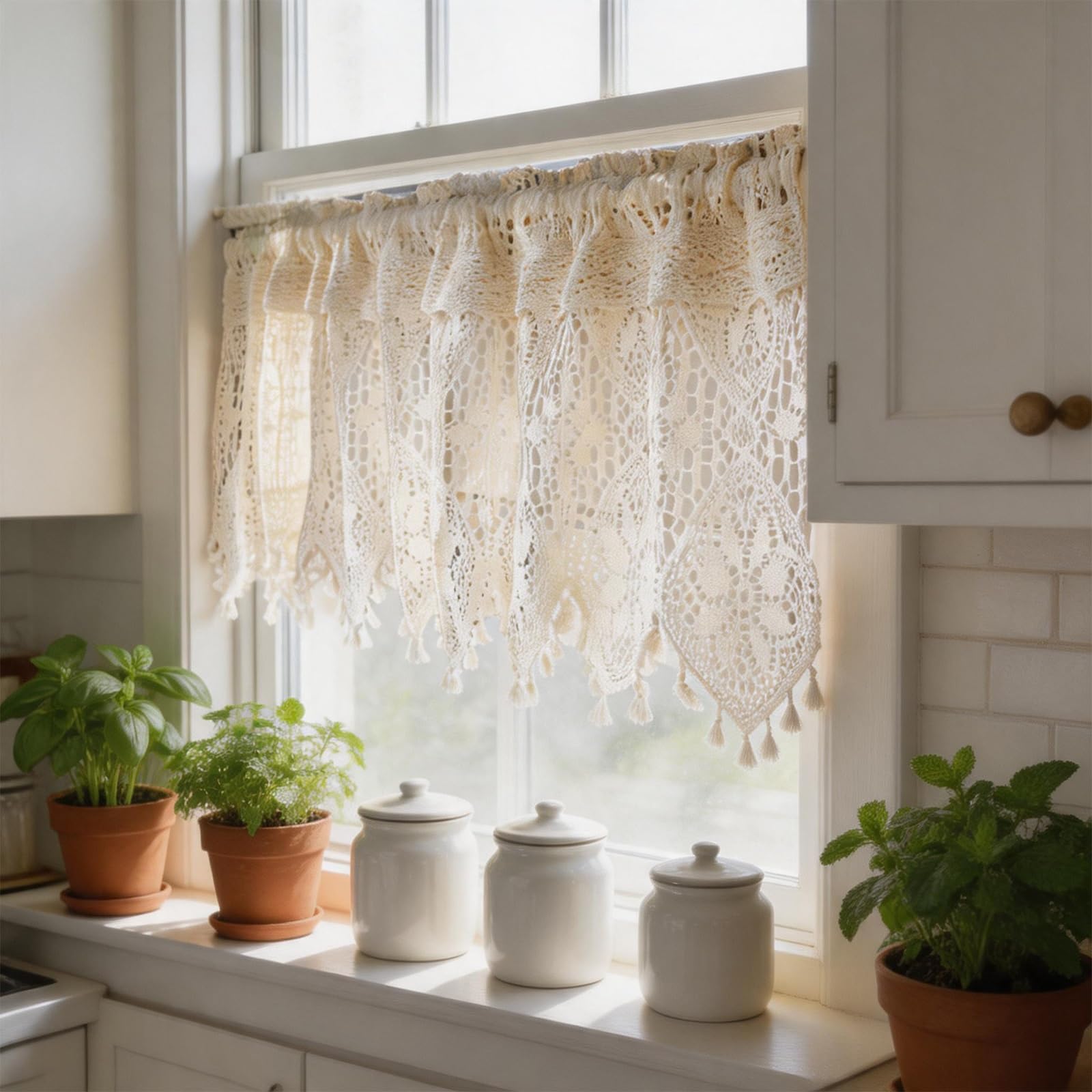 Tendine in cotone e lino per mobili da cucina,tendine corte in cotone per finestre piccole,sottolavello e copri-ante per ripostiglio(W90*h38cm)