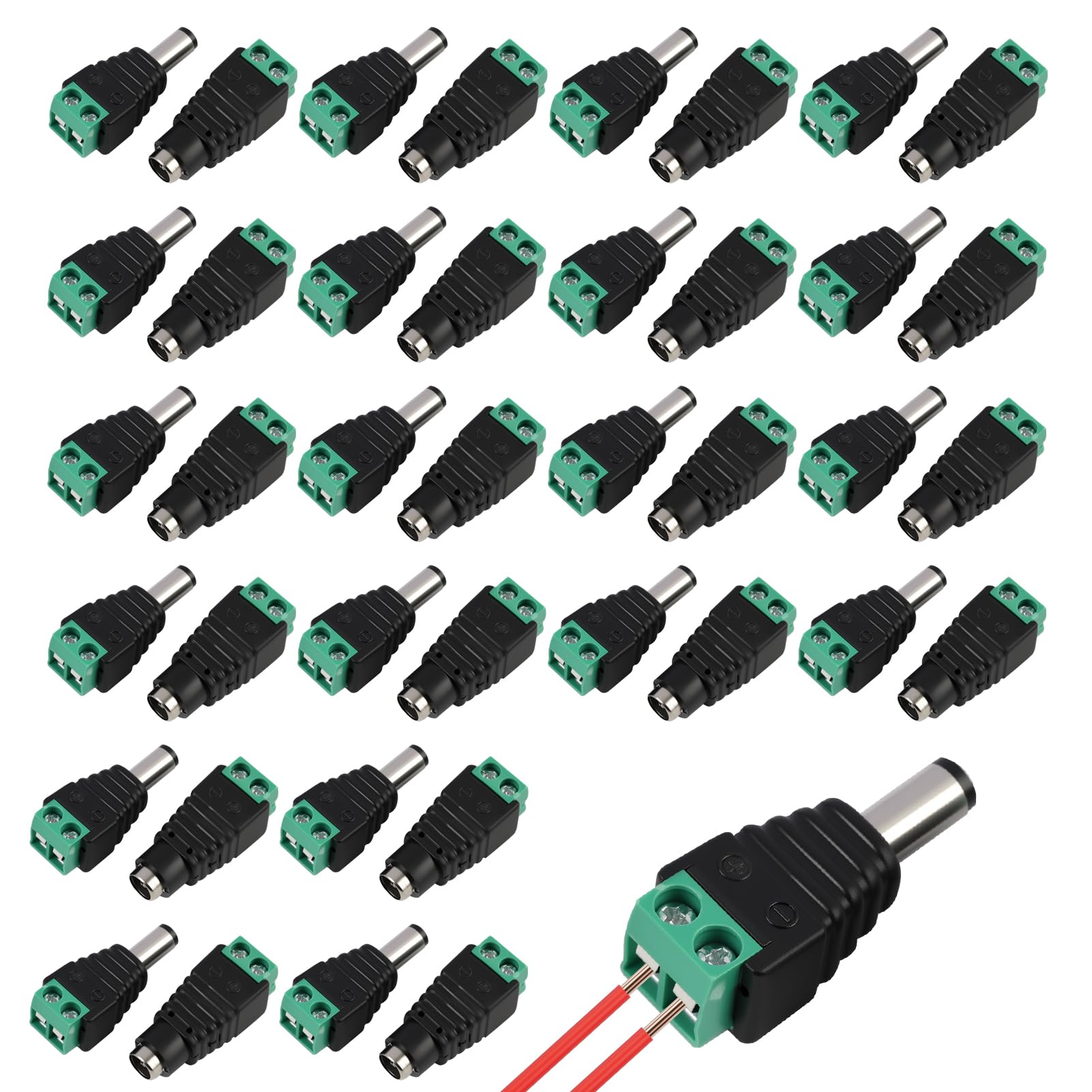 Dbaemu 20 Pair DC Power Connector, 5.5 x 2.1mm Connector DC Power Male Female Barrel Plug Screw Terminal Adapter for 12V Supply CCTV Camera LED Strip Lighting Jack Adapter for Security Camera Cable