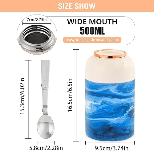 Miniatura 3 de MCHIVER Tarro de comida de mármol con cuchara de acero inoxidable aislado al vacío Contenedor de alimentos de 17 oz Termo de alimentos para