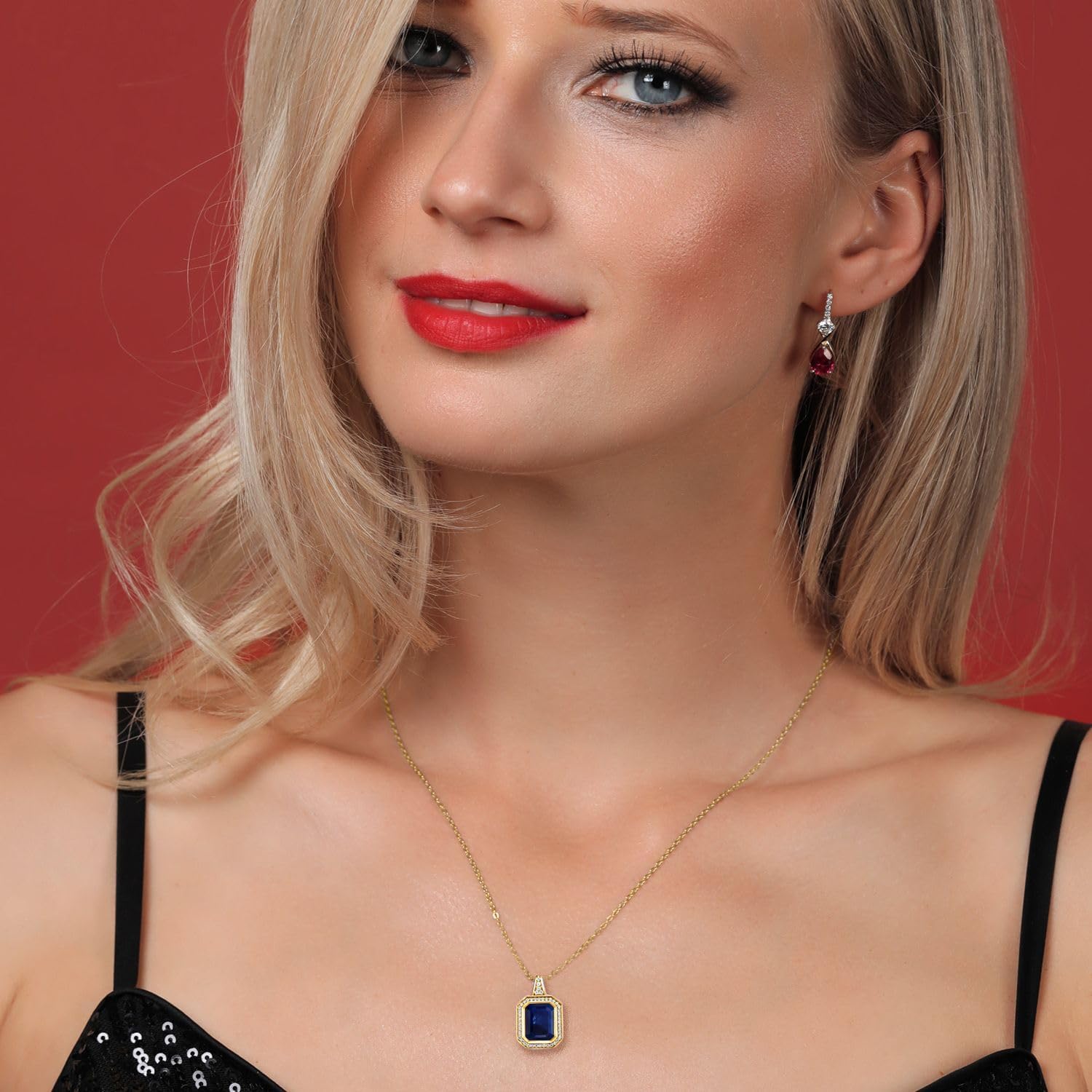 Gem Stone King 4-6 Cttw Gemstone Birthstone Pendant Necklace For Women | 11X9MM Emerald Cut | 18K Yellow Gold Plated Silver | With 18 Inch Silver Chain | Fine Jewelry Gifts for Her Mom Women Wife - Image 2