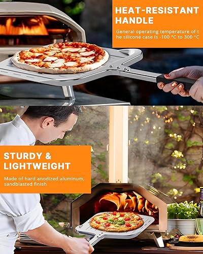 Miniatura 5 de Pala de pizza de 12 pulgadas, pala de aluminio perforada para pizza (12 pulgadas) con mango resistente al calor, espátula antiadherente y ligera