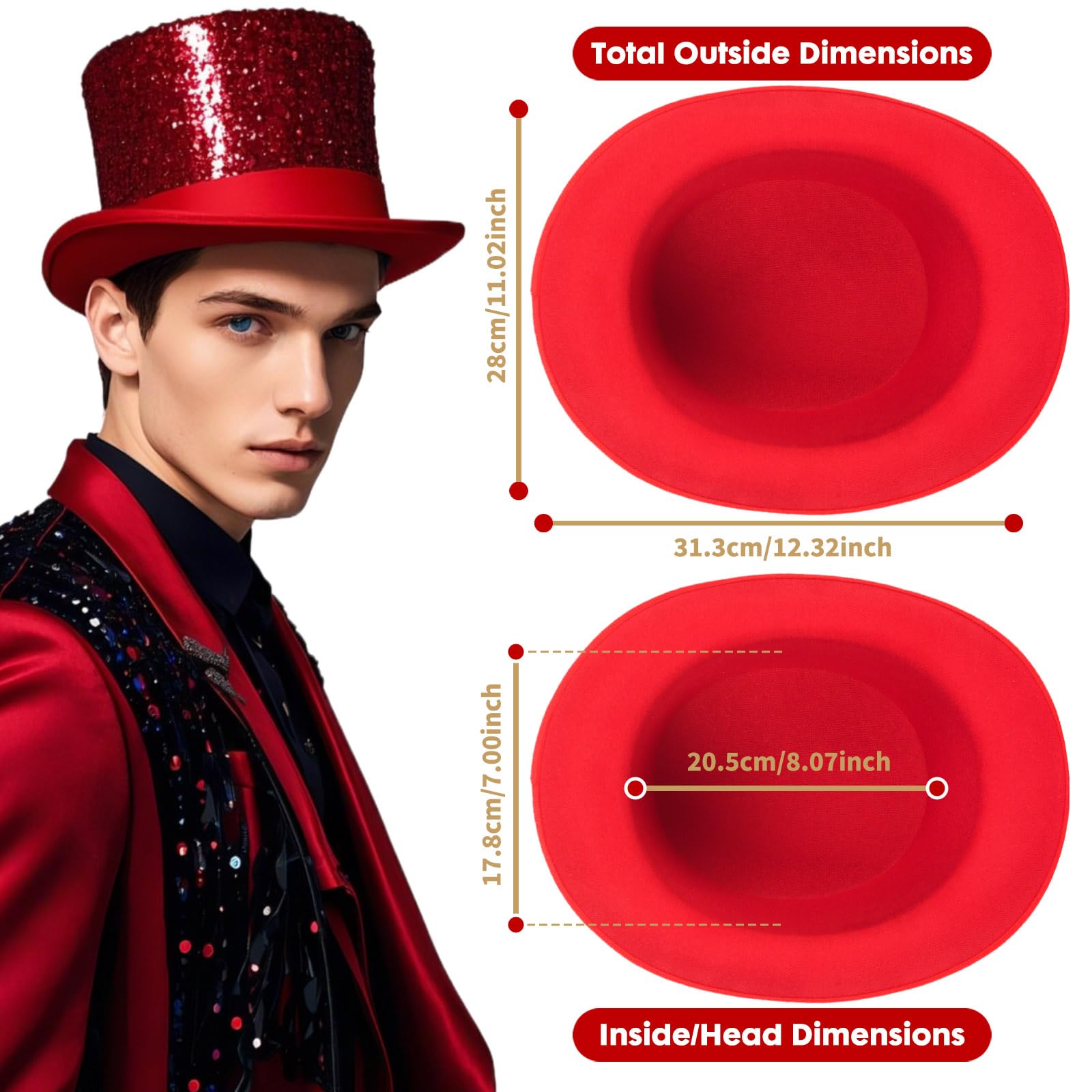 powerking Top Hats for Men Women Adults Shiny Tuxedo Costume Magician Hat Victorian Dress Up Christmas Topper Hats - Image 3