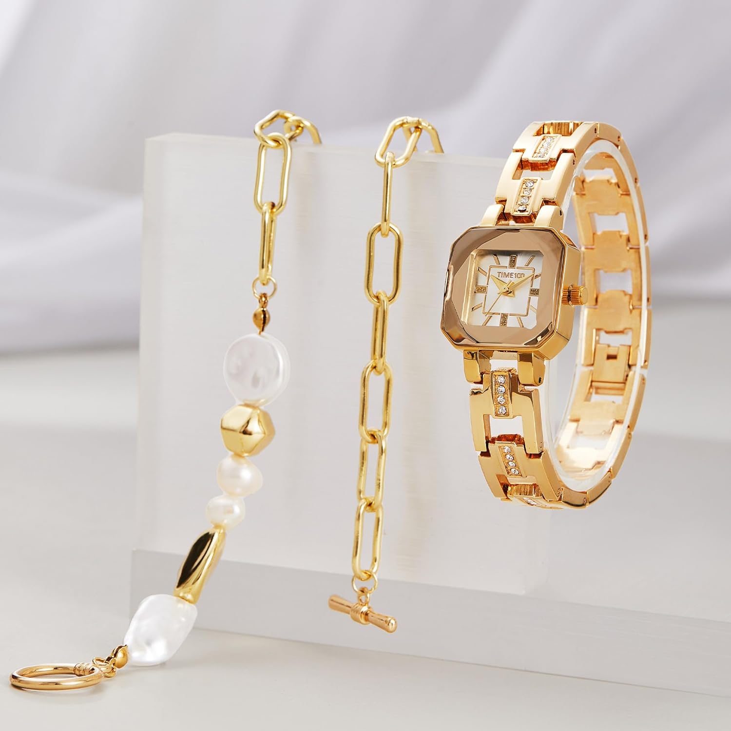 TIME100 Women's Watch Set Premium Crystal Accented Bangle Watch and Bracelet Watch Gifts for Women