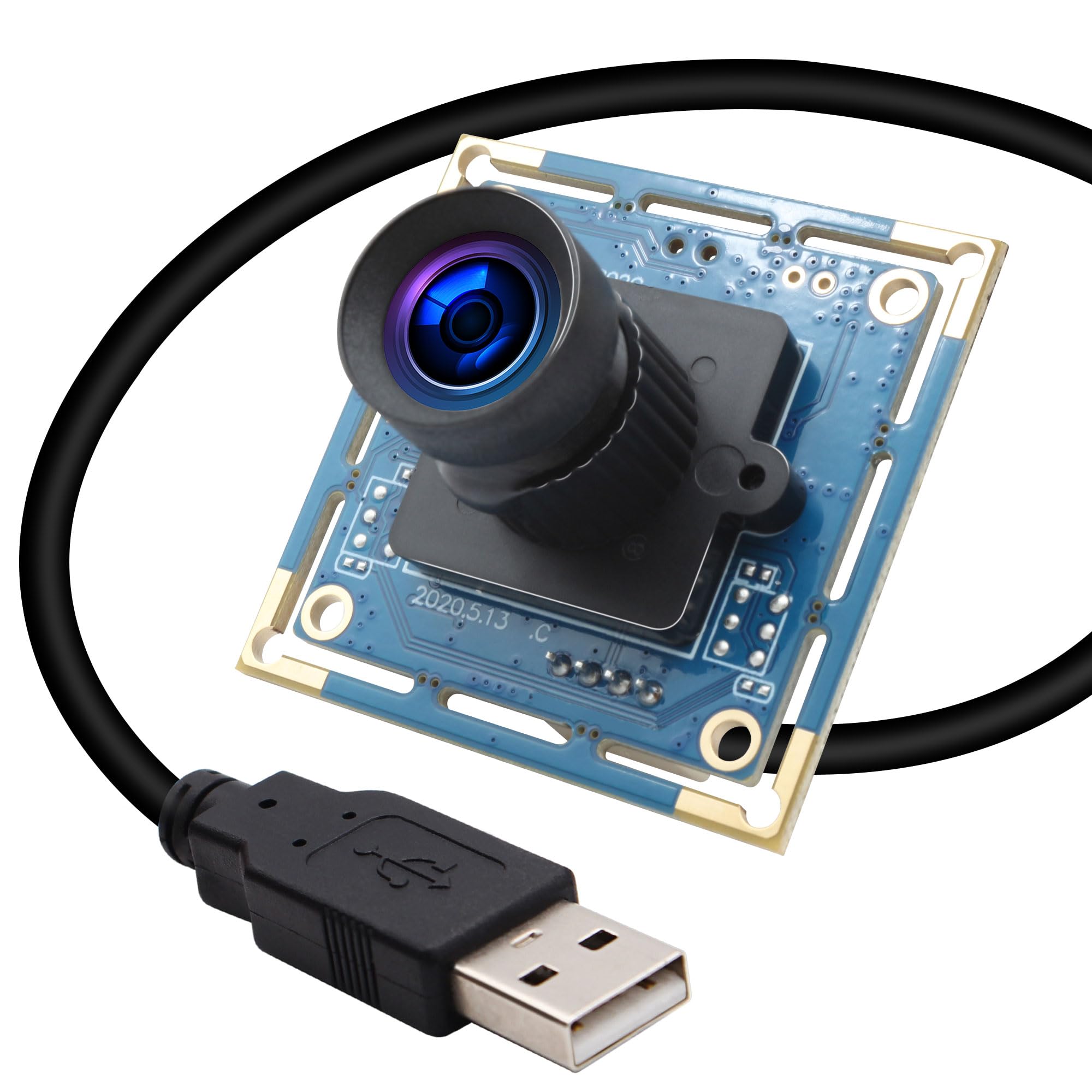 Module de caméra USB ELP 8 MP Ultra HD avec Objectif sans Distorsion à 75°, Mini Webcam USB pour la Vision Industrielle, l'automatisation Industrielle et la sécurité, Compatible avec Linux, Windows