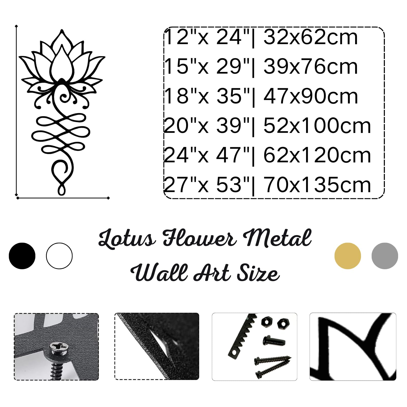 Decorazione Murale in Metallo A Forma di Fiore di Loto, Stile Zen Yoga, Insegna Floreale Spirituale da Appendere per Sala Meditazione, Camera da Letto, White 27x 53| 70x135cm