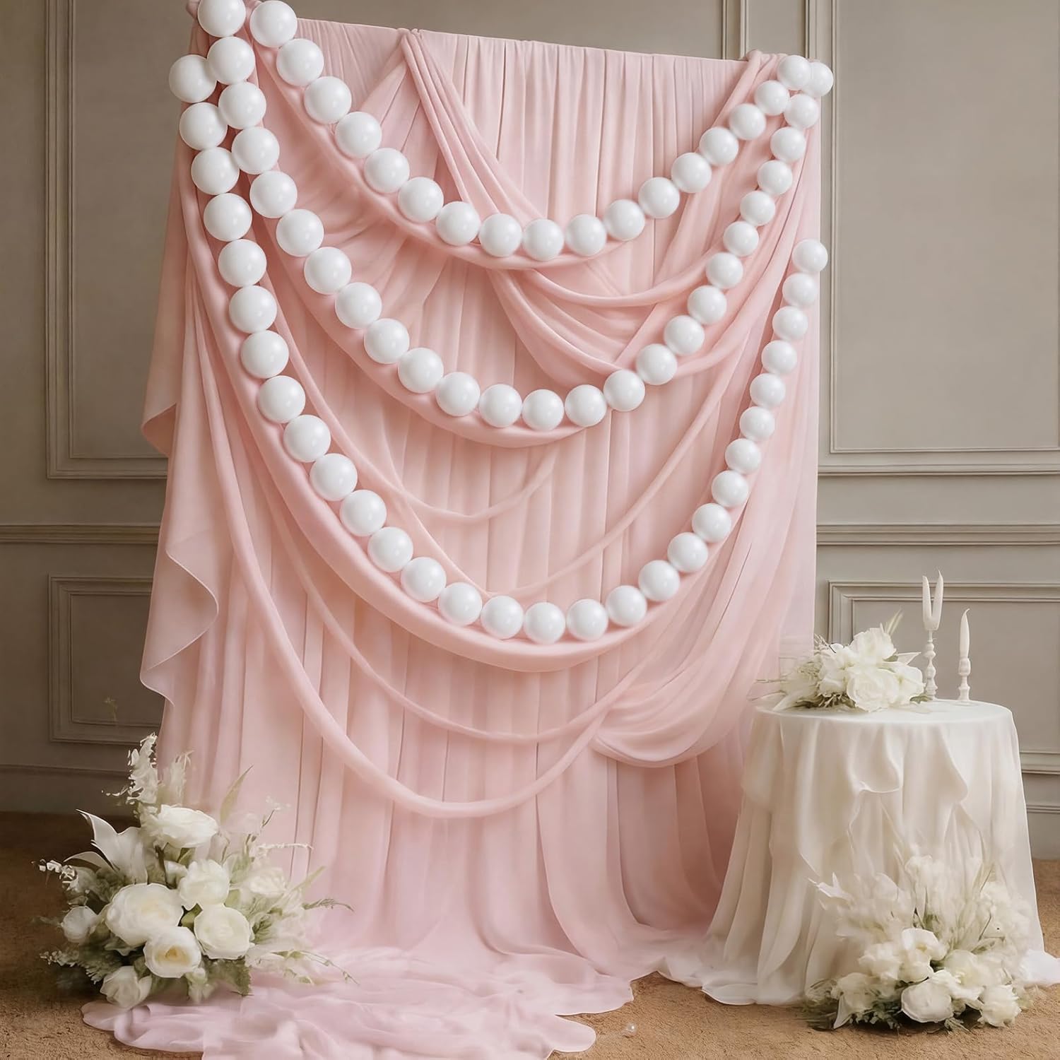 9ft Jumbo Bead Garland Bead Ball Hanging Banner for Indoor Outdoor Party Decor (White)