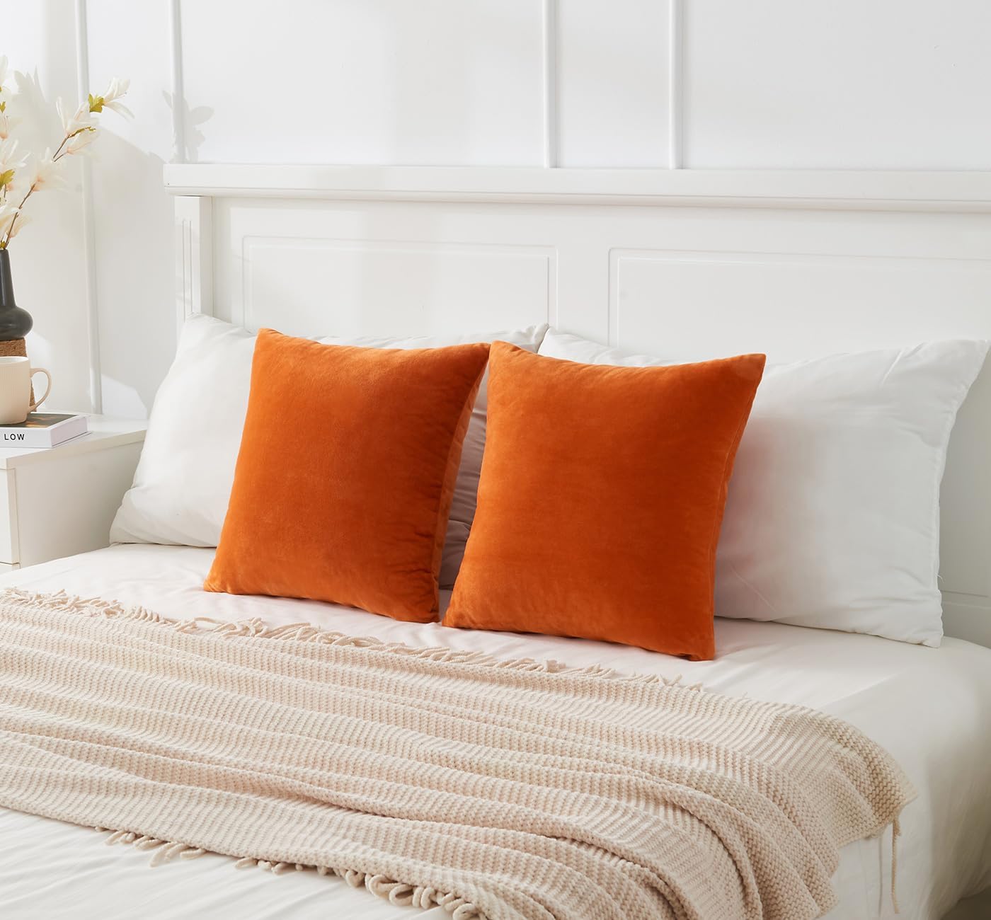 Throw Pillow Covers Burnt Orange Set of 2 18x18 Inch Fall Pillow Covers, Soft Velvet Farmhouse Neutral Decorative Pillowcases for Couch Sofa Bed, Home Boho Decor, Modern Cushion Covers - Image 3