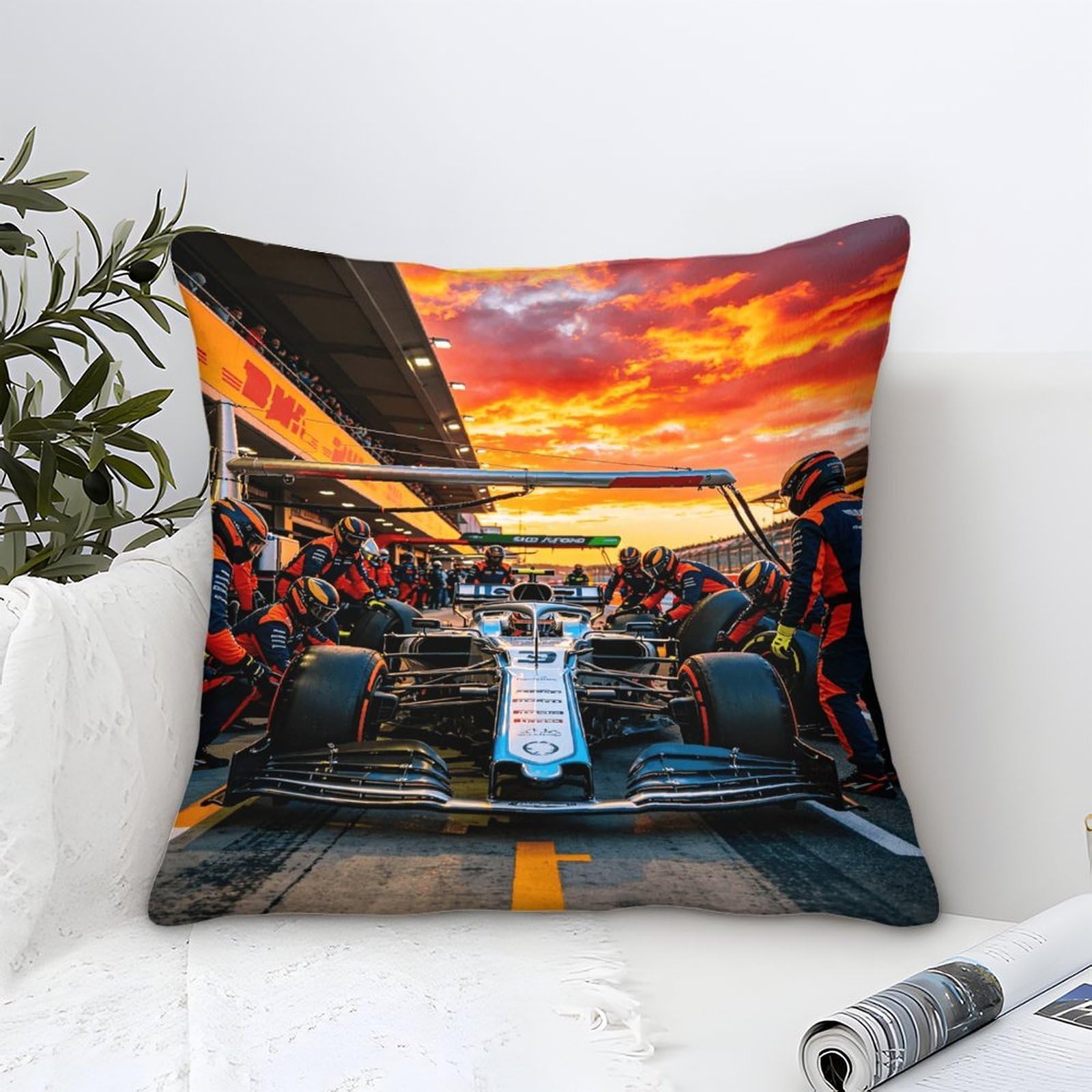3U6C4M9K Cushion Covers 45x45cm - Luxury Formulaa Racing Square Throw Pillow Cases - Decorative Soft Pit Stop Cushion Cover for Sofa Couch Bedroom with Invisible Zipper