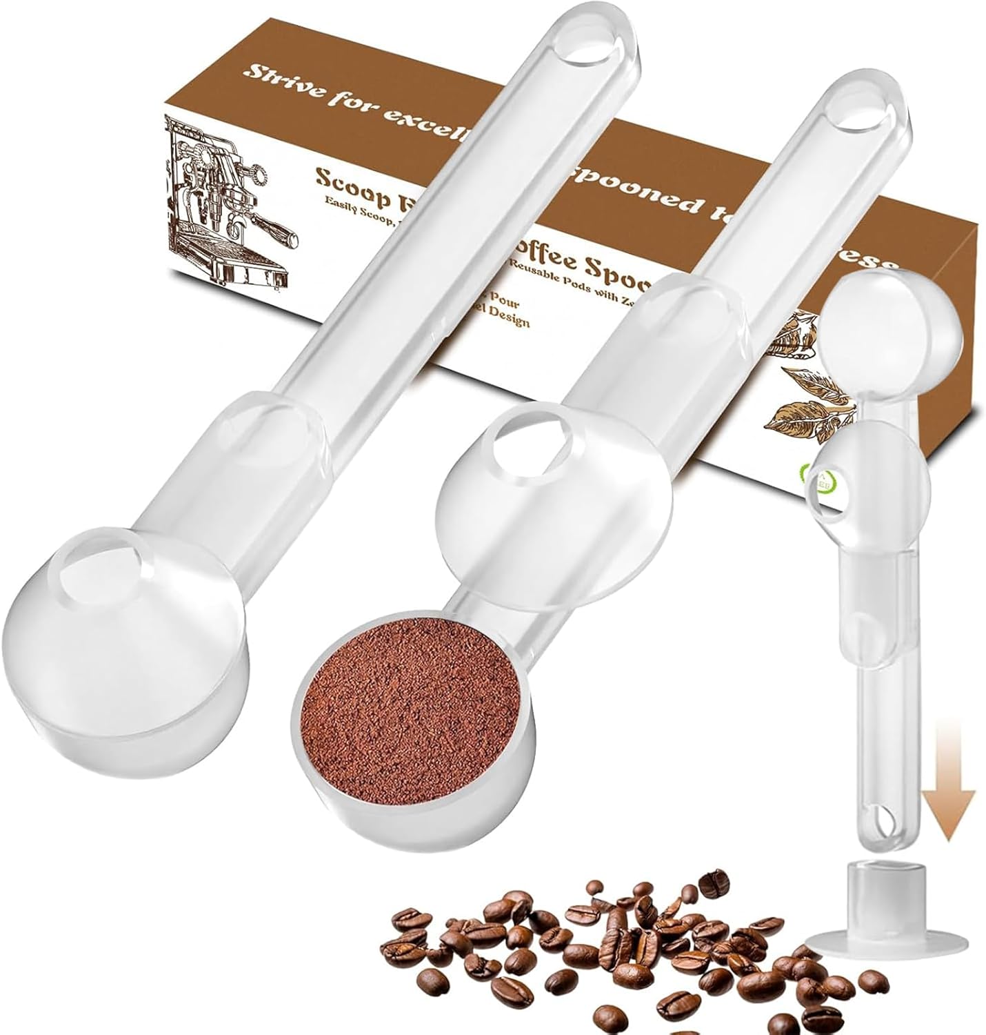 Coffee Scoop with Funnel for Ground Coffee, Protein Powder & Tea, for Reusable K Cup Refiller, 2TBSP Mess-Free, Funnel Design Prevents Spills (Black, 1-Pack)