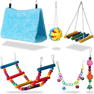 Bird Cage Accessories Bird Bed Cockatiel Toys Include Bird Swing Toys with Bells Pet Parrot Cage Hammock Hanging Toy Perch for Budgie Love Birds Conures Small Parakeet Finches Cockatiels