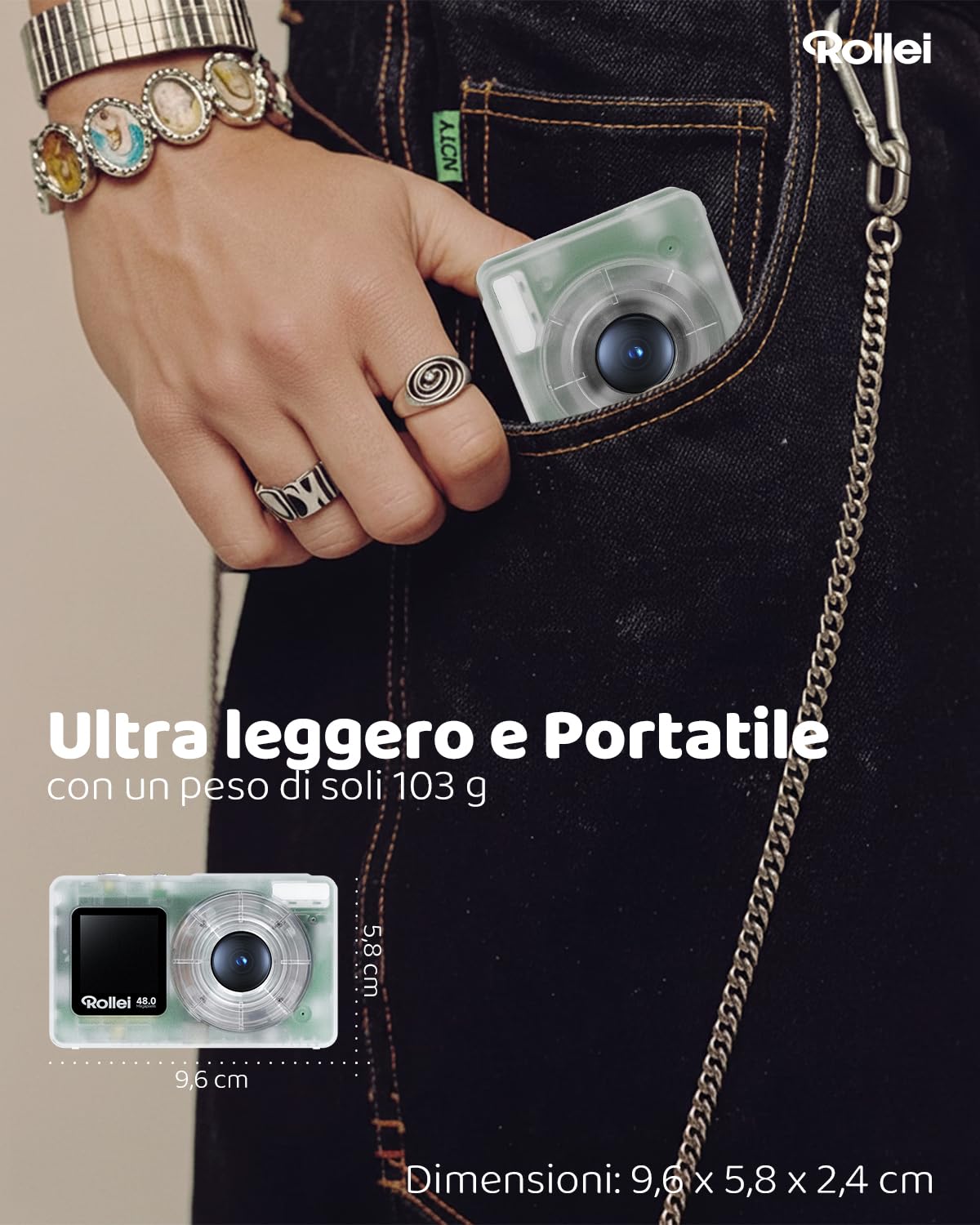 Macchina Fotografica Rollei Compactline Pocket Trasparente Fotocamera Digitale 48MP 4K con Doppio Schermo Zoom Digitale 18X Camera Compatta, Macchina-Fotografica-Digital-Fotocamera-Camera