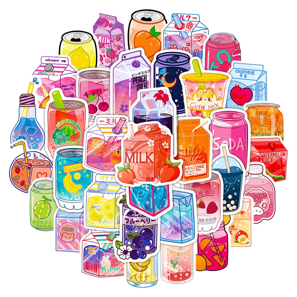 Beverage Stickers for Laptop Computer (50 Pcs),Gift for Teens Adults Girl,Waterproof Aesthetic Kawaii Cartoon Drink Stickers for Water Bottle,Hydroflask,Cartoon Vinyl Stickers for Skateboard,Car