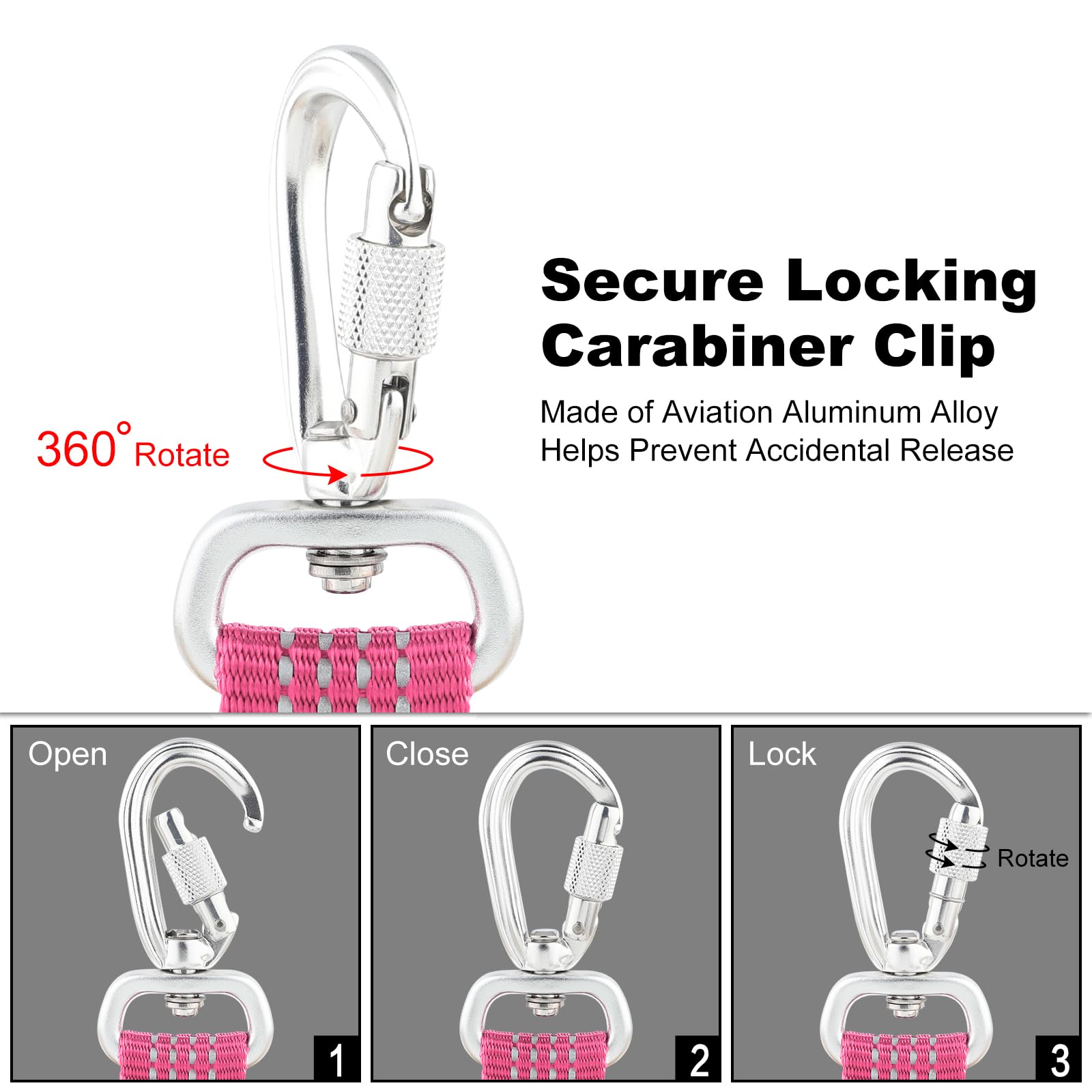 Plutus Pet Heavy Duty Dog Lead with Lockable Aluminum Carabiner, 4/6 Feet Long, Double-Sided Reflective Nylon, Padded Handle - Image 3